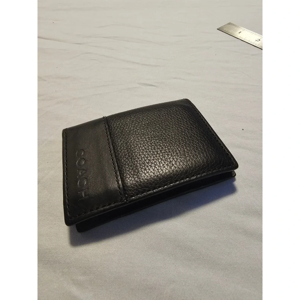 Coach Mens Black Leather Slim Bifold Wallet ID Window Card Case Pocket